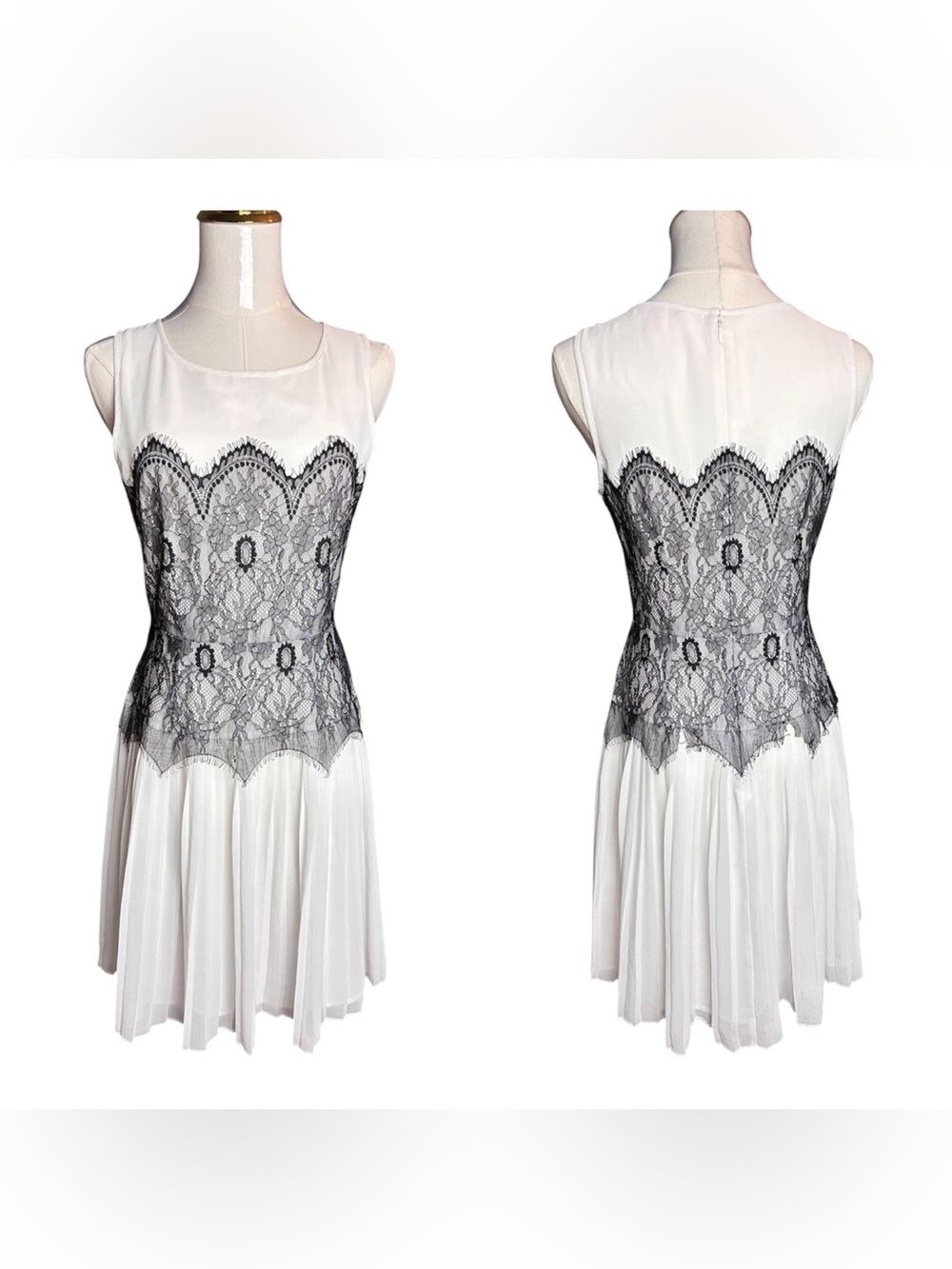 Victoria's Secret White Dress with Black Lace Bodice & White Pleated Skirt
